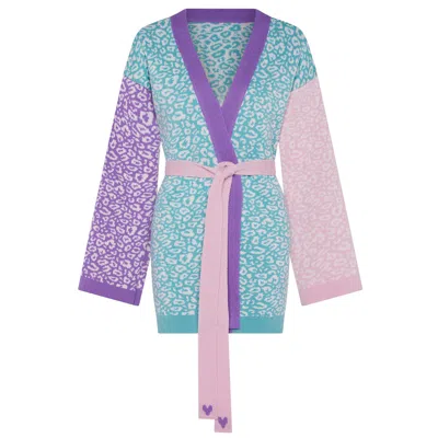 Ingmarson Women's Leopard Knitted Wool & Cashmere Kimono Pastel In Pink/purple