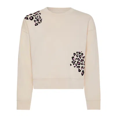 Ingmarson Women's Neutrals Leopard Embroidered Cropped Sweatshirt Ecru
