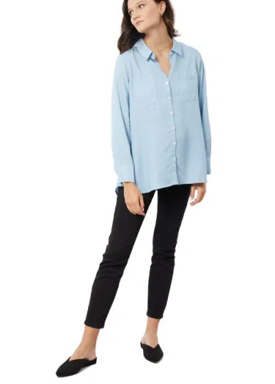 Ingrid & Isabel Button Down Maternity And Nursing Jean Shirt In Blue