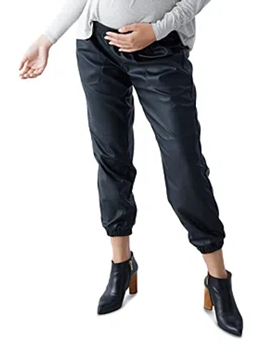 Ingrid & Isabel Faux Leather Ankle Jogger Maternity Pants In Black