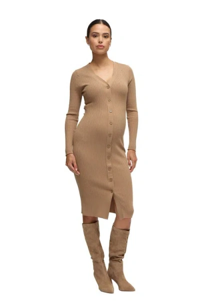 Ingrid & Isabel Maternity Button Front Sweater Dress In Brown