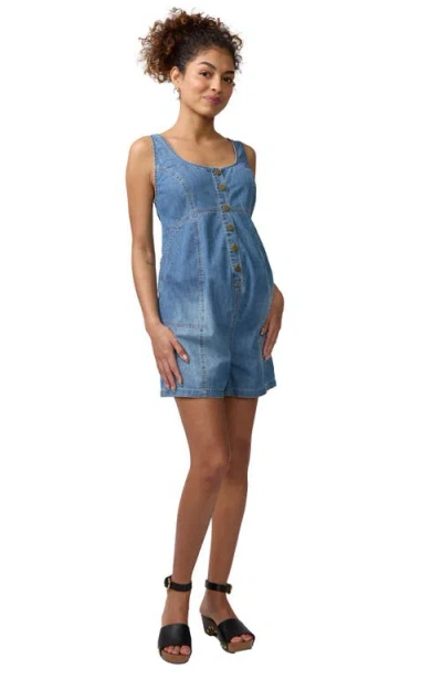 Ingrid & Isabel Pointelle Knit Maternity Midi Slip Dress In Blue