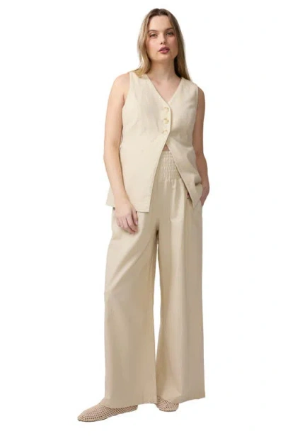 Ingrid & Isabel Porto Smocked Waist Linen Maternity Pant In Neutral