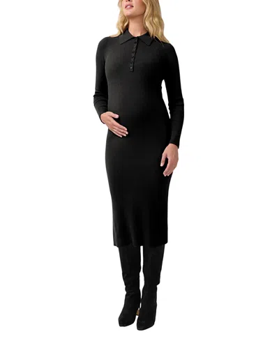 Ingrid & Isabel Ribbed Polo Maternity & Nursing Midi Dress In Animal Print