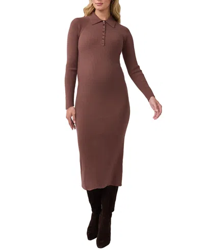 Ingrid & Isabel Ribbed Polo Maternity & Nursing Midi Dress In Animal Print
