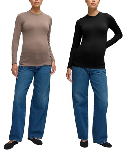 Ingrid & Isabel Seamless Maternity Rib Long Sleeve Crew Tee 2-pack In Multi