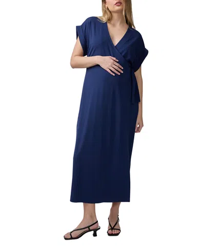 Ingrid & Isabel Short Sleeve Knit Wrap Maternity Midi Dress In Transparent