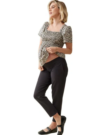 Ingrid & Isabel Short Sleeve Smocked Maternity And Nursing Top In Neutral