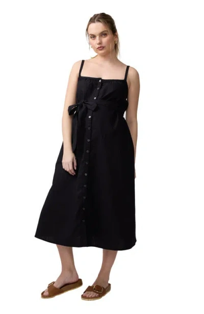 Ingrid & Isabel Sleeveless Button Front Midi Dress In Black