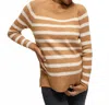 Ingrid & Isabel Softline Side Zip Stripe Maternity And Nursing Sweater In Camel Ivory In Brown