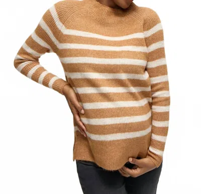 Ingrid & Isabel Softline Side Zip Stripe Maternity And Nursing Sweater In Camel Ivory In Brown