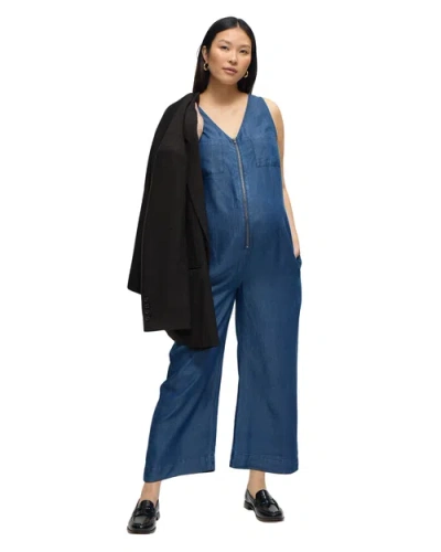 Ingrid & Isabel The Zip & Relax Chambray Maternity + Nursing Jumpsuit In Black