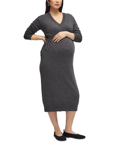 Ingrid & Isabel V Neck Sweater Maternity Dress In Gray