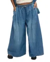 Ingrid & Isabel Wide Leg Drawstring Denim Maternity Pants In Med Wash In Blue
