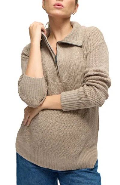 Ingrid & Isabel Zip Front Sweater In Brown