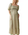 Ingrid & Isabel Elbow Sleeve Smocked Maxi Dress In Olive Two Tone