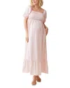 Ingrid & Isabel Elbow Sleeve Smocked Maxi Dress In Pink Two Tone