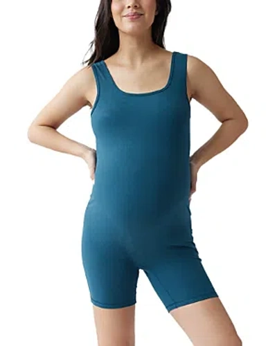 Ingrid & Isabel Maternity Active Short Unitard In Black/ Teal