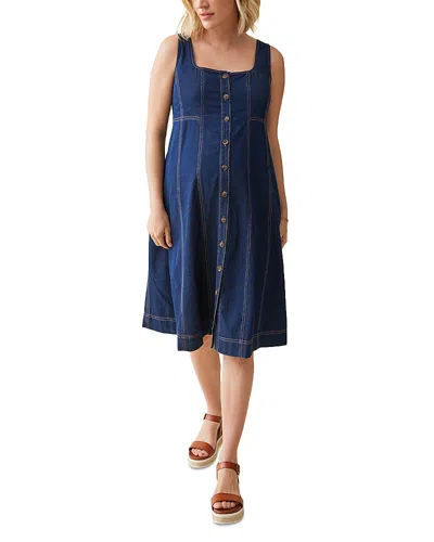 Ingrid & Isabel Maternity Contrast Thread Chambray Dress In Indigo