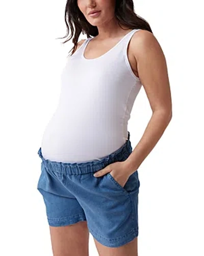 Ingrid & Isabel Maternity Drapey Paperbag Shorts In Blue Chambray