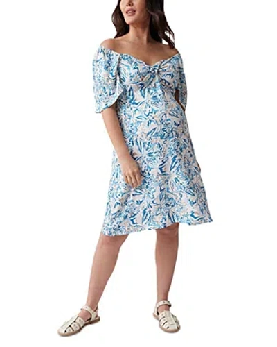 Ingrid & Isabel Maternity Printed Sweetheart Twist Front Dress In Painterly Blue Multi