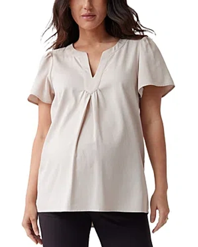 Ingrid & Isabel Maternity Short Sleeve Woven Top In Stone