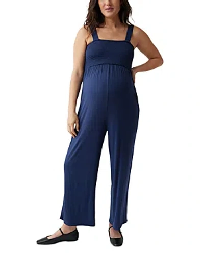 Ingrid & Isabel Maternity Smocked Jumpsuit In Dark Navy