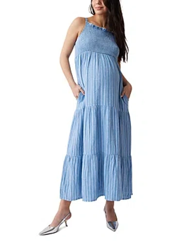 Ingrid & Isabel Maternity Smocked Maxi Dress In Blue/white Stripe
