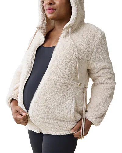Ingrid & Isabel Maternity Teddy Zip Up Jacket In Oatmeal