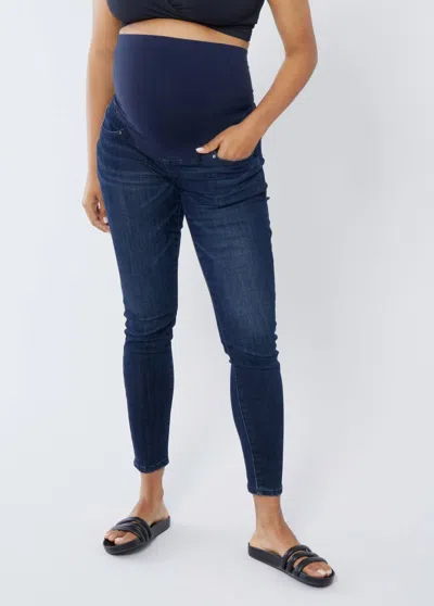 Ingrid & Isabel Skinny Jeans Ft. Crossover Panel In Indigo In Blue