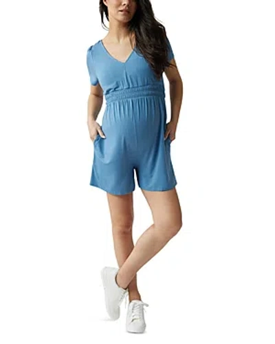 Ingrid & Isabel V Neck Knit Maternity Romper In Coronet Blue