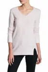 Inhabit Cashmere V Neck Front Slit Sweater In Oyster In White