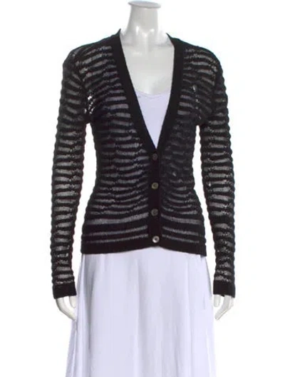 Pre-owned Inhabit Striped V-neck Sweater In Black