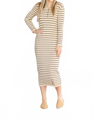 Inherit Clothing Company Cassie Knit Midi Dress In Tan Stripe In Nude