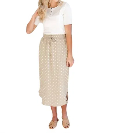 Inherit Clothing Company Deena Polka Dot Midi Skirt In Tan/white In Multi
