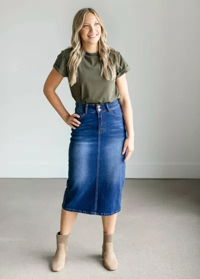 Inherit Clothing Company Greta Midi Denim Skirt In Medium Wash In Multi