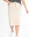 Inherit Clothing Company Kobe Raw Hem Denim Midi Skirt In Cream
