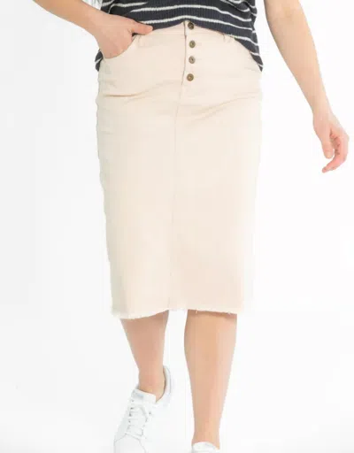 Inherit Clothing Company Kobe Raw Hem Denim Midi Skirt In Cream