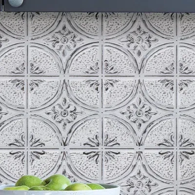 Inhome Camden 10" X 10" Vinyl Peel & Stick Mosaic Tile In Antique White