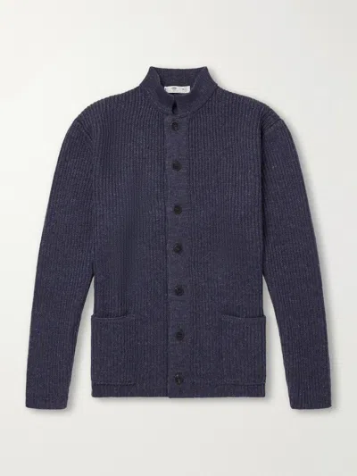 Inis Meain Boatbuilder Wool And Linen-blend Cardigan In Blue