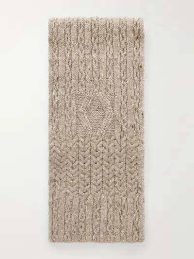 Inis Meain Cable-knit Donegal Merino Wool And Cashmere-blend Scarf In Neutrals