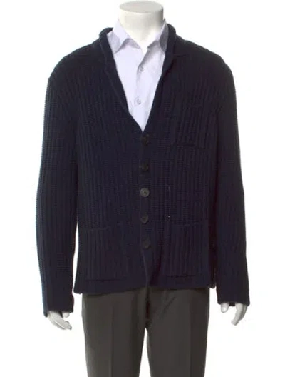 Pre-owned Inis Meain Collar Long Sleeve Cardigan In Blue
