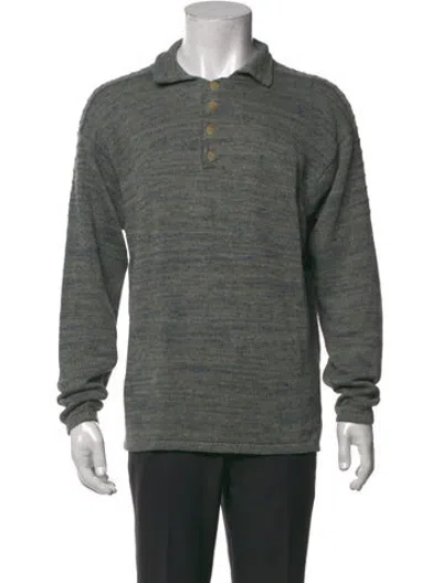 Pre-owned Inis Meain Linen Collar Polo Sweater In Green