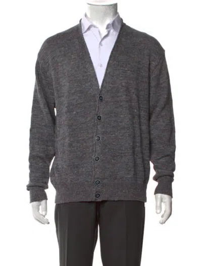 Pre-owned Inis Meain Linen Tweed Pattern Cardigan In Grey