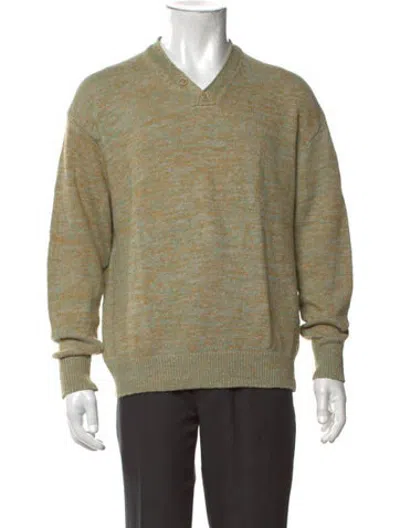 Pre-owned Inis Meain Linen Tweed Pattern Pullover In Green