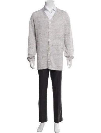 Pre-owned Inis Meain Linen V-neck Cardigan In Gray