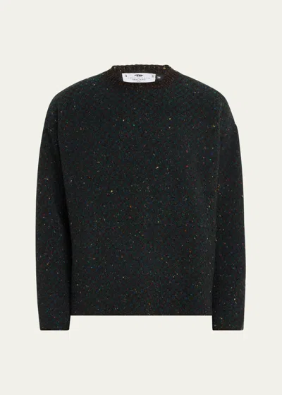 Inis Meain Men's Cashmere And Wool Jacquard Crewneck Sweater In Char-green