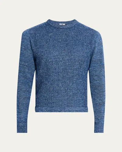 Inis Meain Men's Cashmere, Linen And Silk Cable Crewneck Sweater In Bluemarl