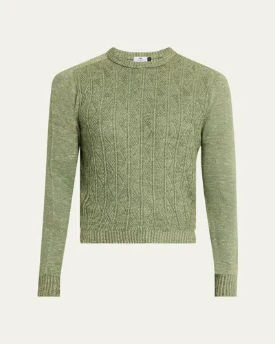 Inis Meain Men's Cashmere, Linen And Silk Cable Crewneck Sweater In Sagemarl