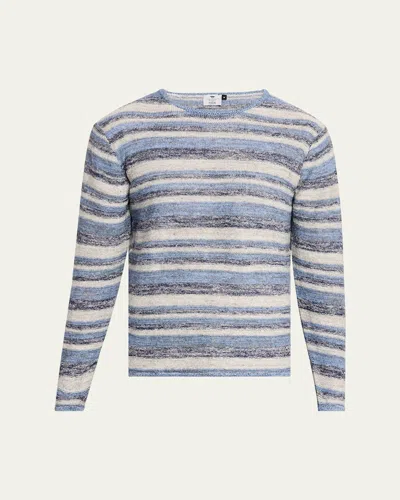 Inis Meain Men's Linen Multi-stripe Crewneck Sweater In Blue Mix